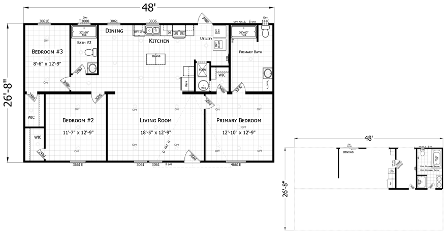 2 Bedroom 28x48 House Floor Plans